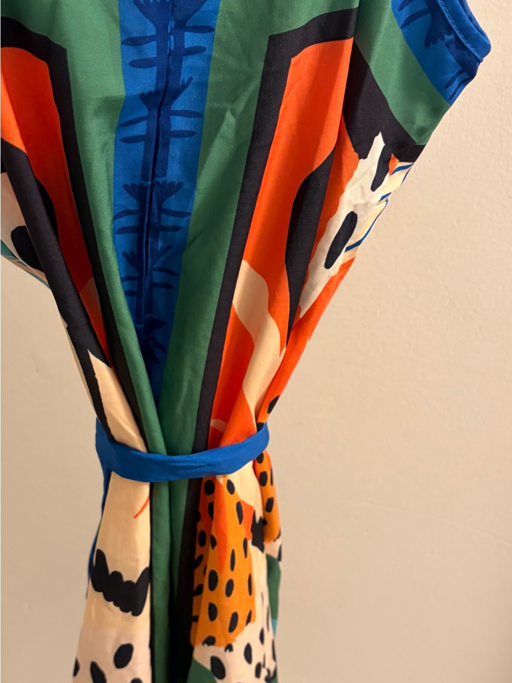 SHEIN Blue, Orange, Green & Yellow Abstract Wrap Mini Dress - Picture 10 of 11